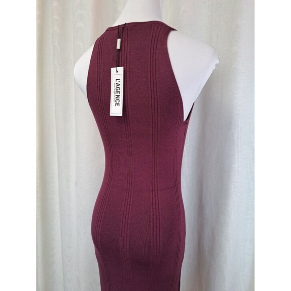 NEW! L'Agence Shelby Bodycon Dress Knit Stretch Sleeveless Burgundy Midi XS - Picture 5 of 10